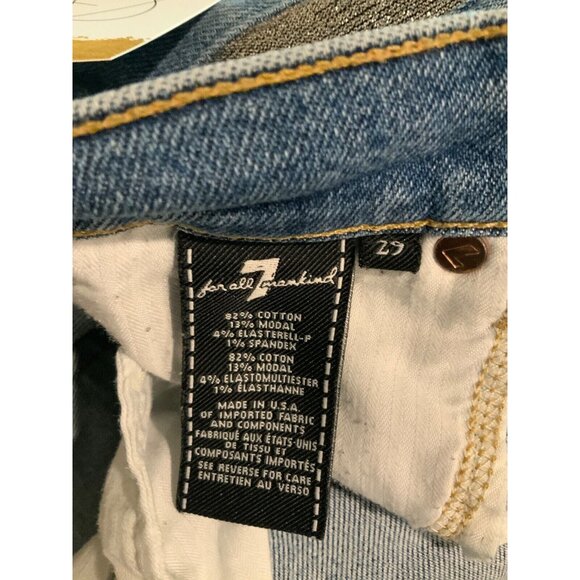 7 For all Mankind Med Wash "The High Waist Ankle Skinny" Jeans W/ Stripe, Sz 29 - Picture 10 of 10